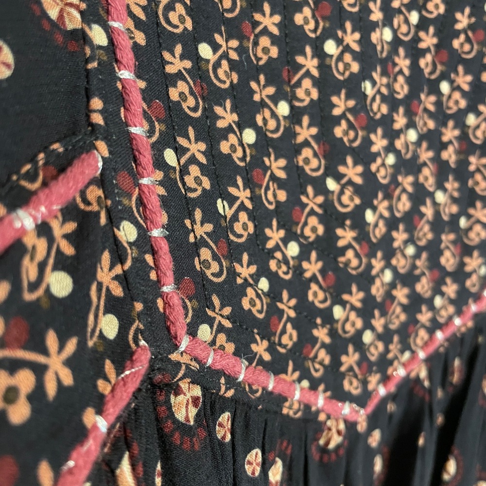 Sundance Maxi Dress Womens XS Black Floral Embroidered Long Sleeve Boho Peasant - Picture 5 of 14